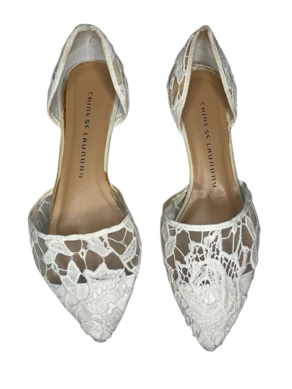 Chinese Laundry Classy Solid White Lace Pointed D'Orsay Flats Shoes
